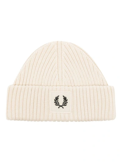 Shop Fred Perry Fp Patch Brand Chunky Rib Beanie Accessories In Brown