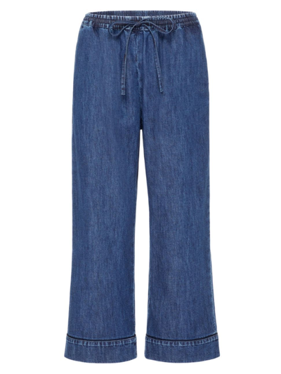 Shop Valentino Women's Cotton Chambray Crop Pants In Blue