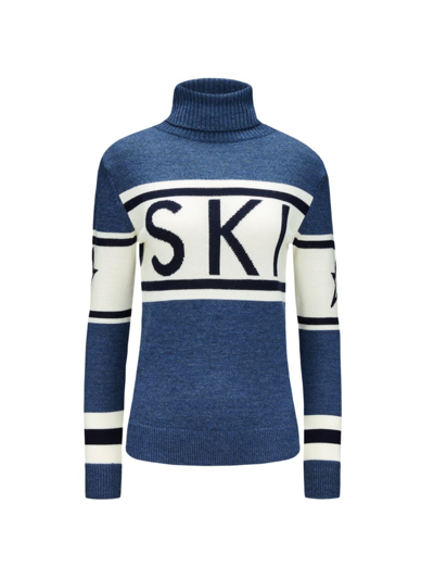 Shop Perfect Moment Women's "ski" Wool Turtleneck Sweater In Dark Denim