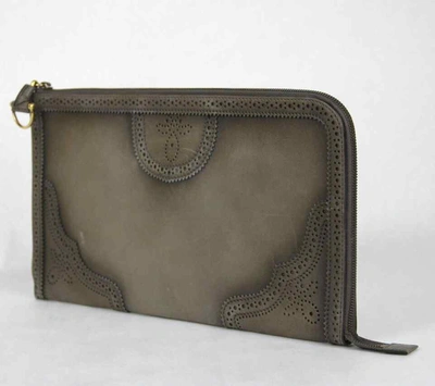 Gucci Women's Duilio Brogue Zip Around Leather Clutch Bag In Grey