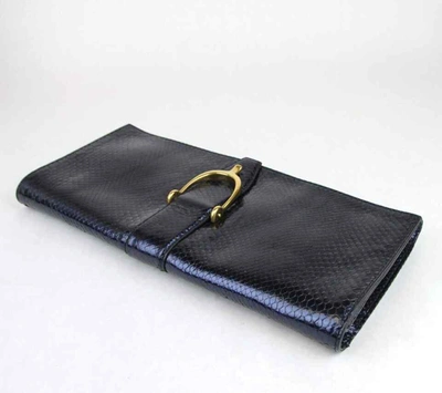 Shop Gucci Women's Soft Stirrup Python Clutch Evening Bag Large In Blue