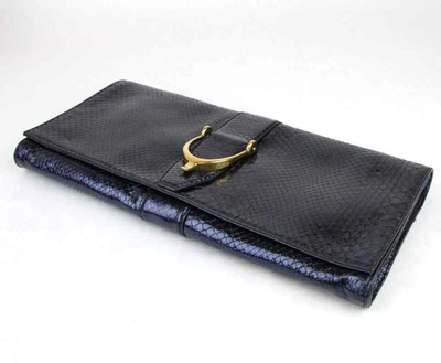 Shop Gucci Women's Soft Stirrup Python Clutch Evening Bag Large In Blue