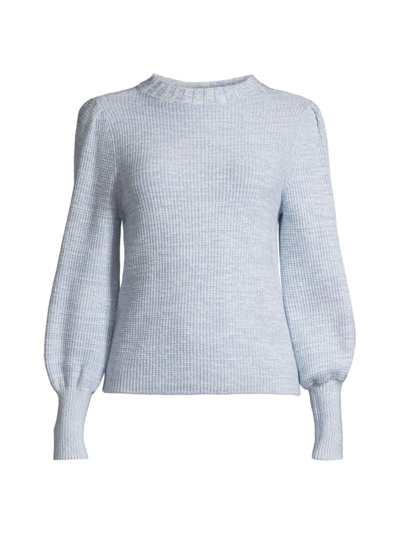 Shop Nic + Zoe Women's Petite Puff-sleeve Waffle-knit Sweater In Blue Glacier