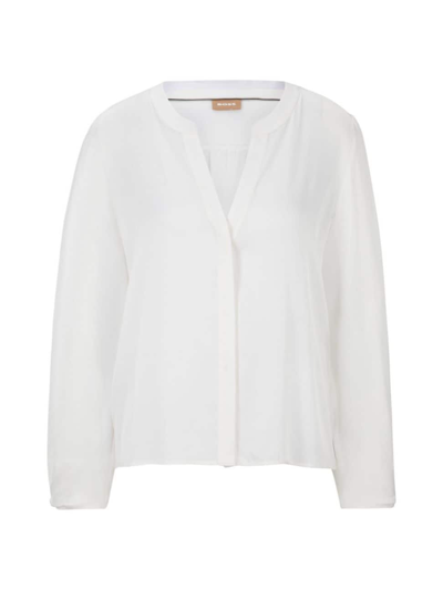 Shop Hugo Boss Women's Collarless Relaxed-fit Blouse In Stretch Silk In Natural