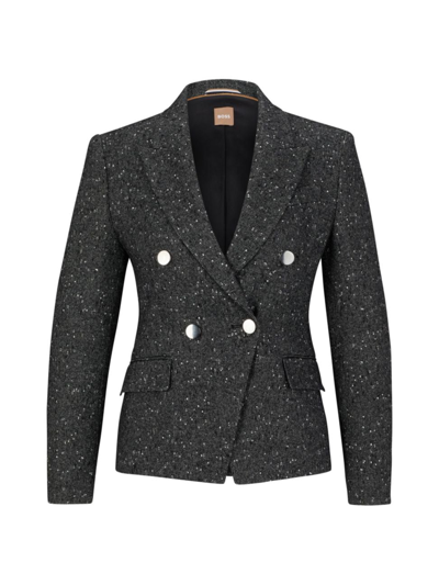 Shop Hugo Boss Women's Slim-fit Jacket In Structured Tweed In Patterned