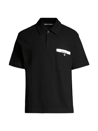 Shop Palm Angels Men's Sartorial Tape Polo Shirt In Black