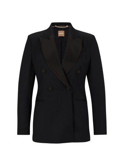 Shop Hugo Boss Women's Slim-fit Tuxedo Jacket In Wool-blend Twill In Black