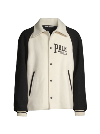 Shop Palm Angels Men's Logo University Wool Jacket In Butter Black