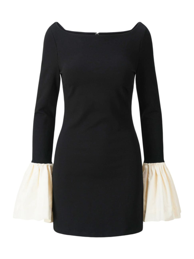Shop Staud Women's Hawthorne Two-tone Bell-sleeve Minidress In Black Ivory