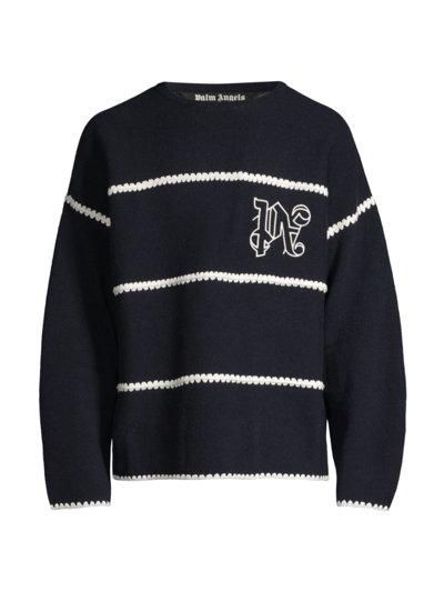 Shop Palm Angels Men's Pa Monogram Striped Sweater In Navy Blue