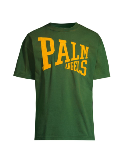 Shop Palm Angels Men's College Logo T-shirt In Green Gold