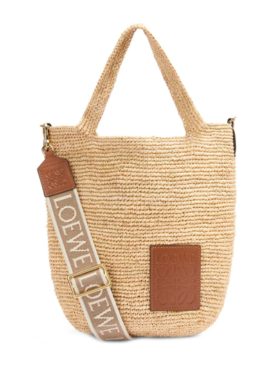 Shop Loewe Women's Mini Slit Raffia Tote Bag In Natural Tan