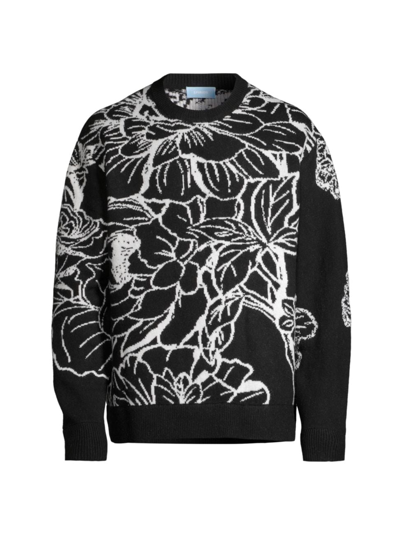 Shop 3paradis Men's Floral Knit Crewneck Sweater In Black