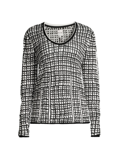Shop Nic + Zoe Women's Checked Off Cotton Long-sleeve Sweater In Black Multi