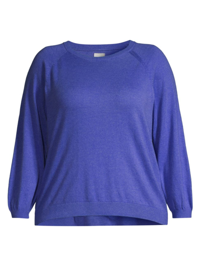Shop Nic + Zoe, Plus Size Women's Here And There Cotton-blend Crewneck Sweater In Gulf