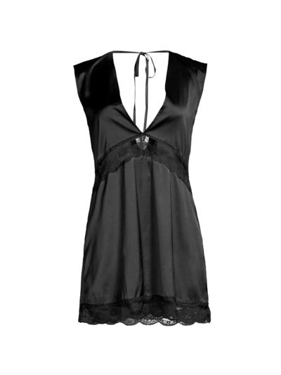 Shop Kat The Label Women's Flynn Satin Lace Slip Dress In Black