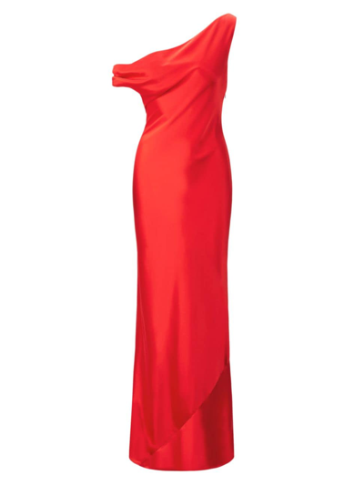 Shop Staud Women's Ashanti Satin One-shoulder Gown In Red Rose
