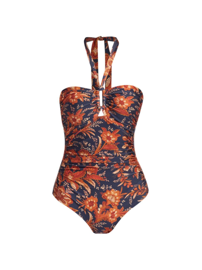 Shop Zimmermann Women's Junie Floral One-piece Swimsuit In Dark Navy Floral