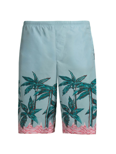 Shop Palm Angels Men's Palms Row Long Swim Shorts In Light Blue