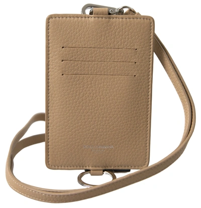 Dolce & Gabbana Beige Leather Lanyard Logo Card Holder Men Wallet