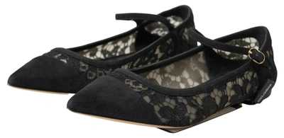 Shop Dolce & Gabbana Black Lace Loafers Ballerina Flats Shoes
