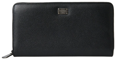 Shop Dolce & Gabbana Black Leather Zip Around Continental Men Wallet