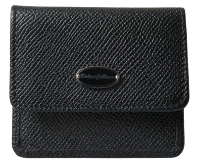 Shop Dolce & Gabbana Black Textured Leather Bifold Logo Coin Purse Wallet