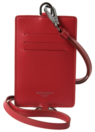 Shop Dolce & Gabbana Red Leather Lanyard Logo Card Holder Men Wallet