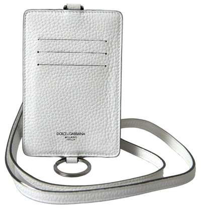 Shop Dolce & Gabbana White Leather Lanyard Logo Card Holder Men Wallet