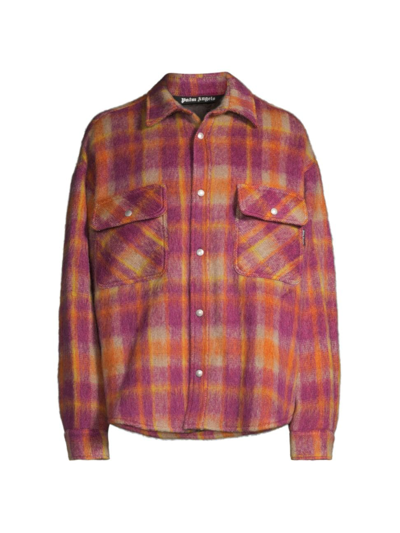 Shop Palm Angels Men's Brushed Wool Check Overshirt In Burgundy