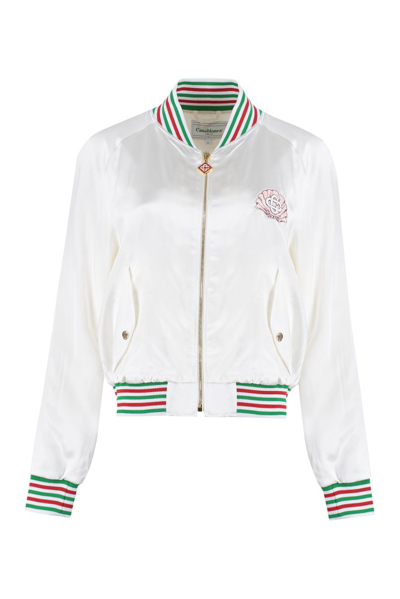 Shop Casablanca Monogram Embroidered Zipped Jacket In White