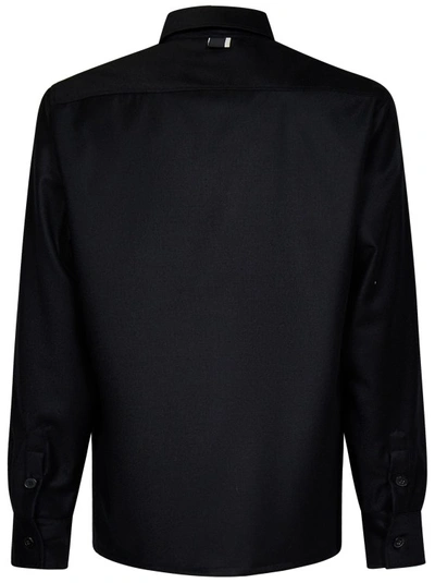 Shop Low Brand Jet Black Virgin Wool Flannel Shirt