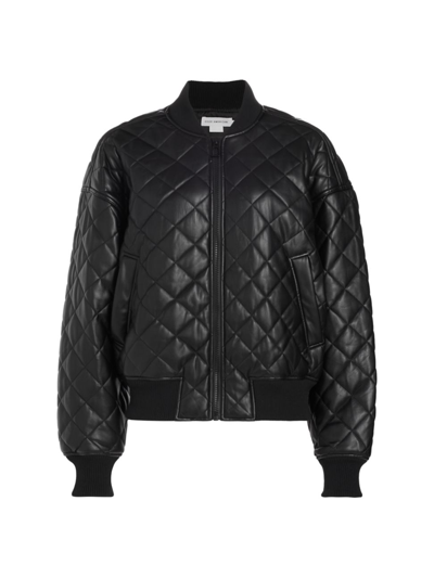 Shop Good American Women's Better Than Leather Quilted Bomber Jacket In Black