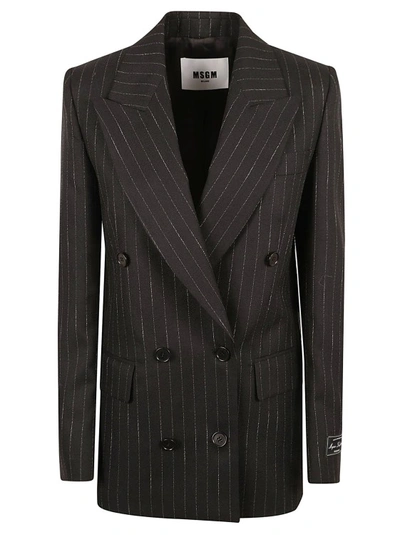 Shop Msgm Pinstriped Double-breasted Blazer In Black