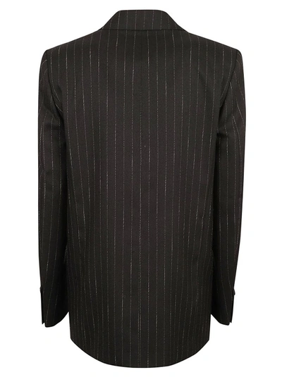 Shop Msgm Pinstriped Double-breasted Blazer In Black