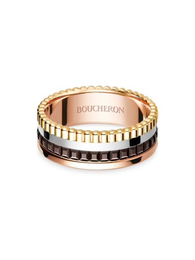 Shop Boucheron Women's Quatre 18k Yellow, Pink, Brown & White Gold Stacked Ring