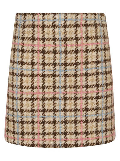 Shop Msgm Plaid-check Textured Mini Skirt In Brown