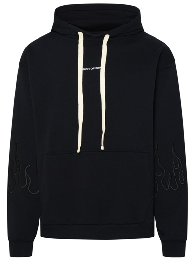 Shop Vision Of Super Flame Embroidered Drawstring Hoodie In Black