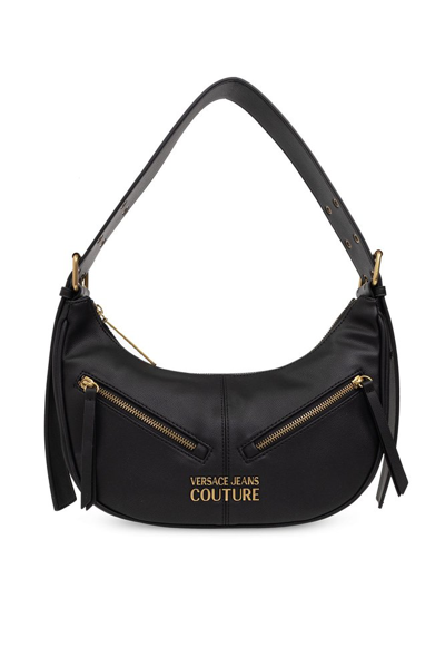 Shop Versace Jeans Couture Logo Plaque Shoulder Bag In Black