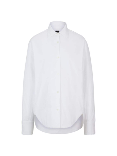 Shop Hugo Boss Women's Oversized Padded Cotton-poplin Shirt Jacket In White