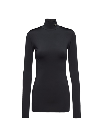 Shop Prada Women's Jersey Turtleneck Top In Black