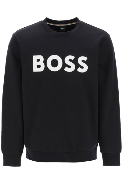 Shop Hugo Boss Logo Printed Crewneck Sweatshirt In Black