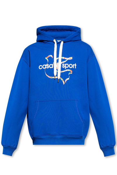Shop Casablanca Casa Sport Drawstring Hoodie In Blue