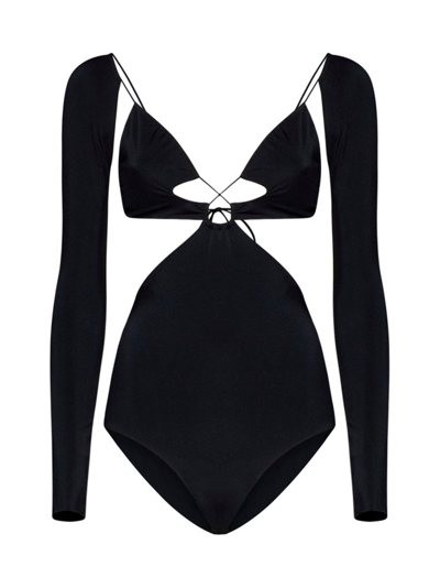 Shop Amazuìn Cut Out Detailed Open Back Bodysuit In Black