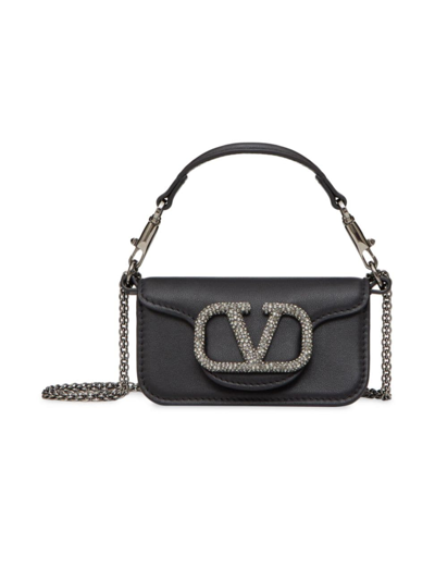 Shop Valentino Women's Locò Micro Bag With Chain And Jewel Logo In Black