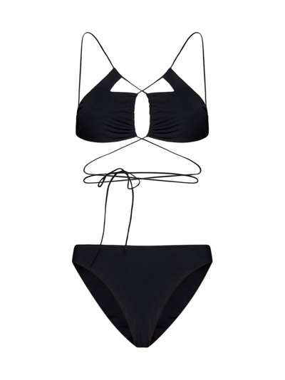 Shop Amazuìn Jadia Cut Out Detailed Stretched Bikini Set In Black