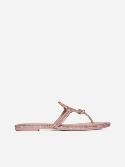 Shop Tory Burch Miller Knotted Pave Leather Sandals In Pink