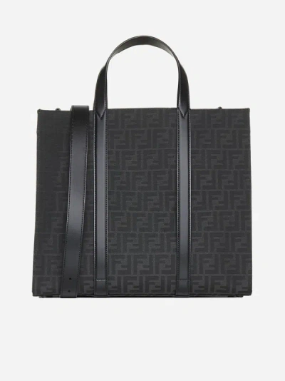Shop Fendi Ff Canvas Tote Bag In Black,grey