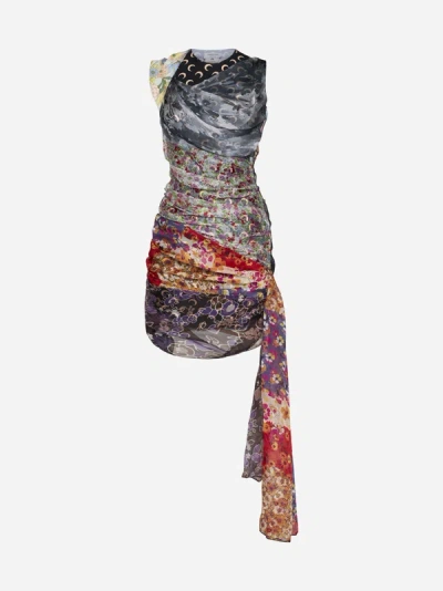 Shop Marine Serre Patchwork Silk Scarves Draped Dress In Multicolor