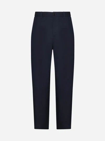 Shop Marni Logo-waistband Wool Trousers In Dark Blue